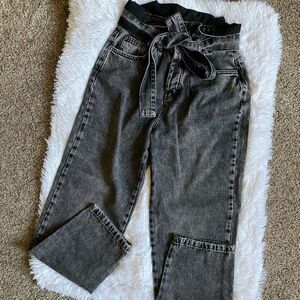 Free People We The Free Black Paper Bag Waist Button Fly Crop Jeans Size 25